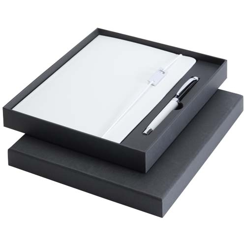 Ensemble carnet A5 et stylo roller promotionnel Legato Elegance Blanc / Noir